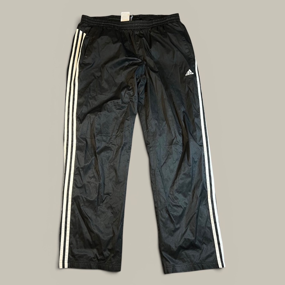 Y2K Adidas Track Windbreaker Pants Mens XL Black Climaproof 3-Stripe Baggy